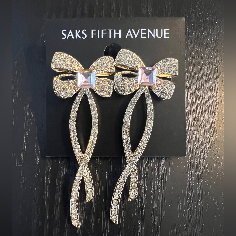 Saks Fifth Avenue Gold/Pink Ribbon Earrings